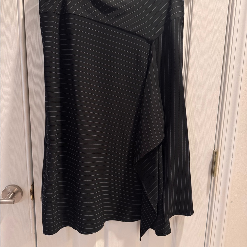 DKNY Asymmetrical Black White Pinstripe Skirt